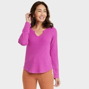 NWT Women's Long Sleeve Notch Neck Thermal Top Knox Rose Berry Purple XXL *H01